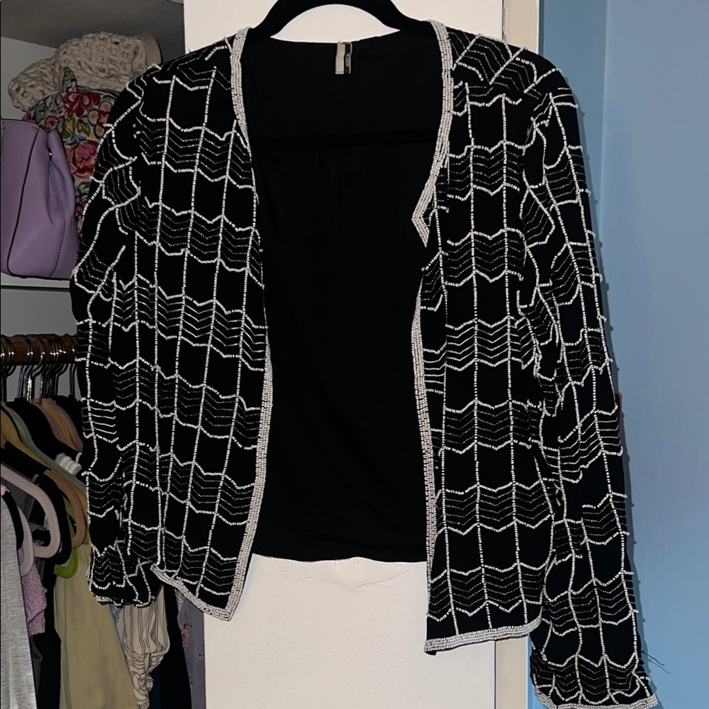 Topshop Black and White Beaded Blouse